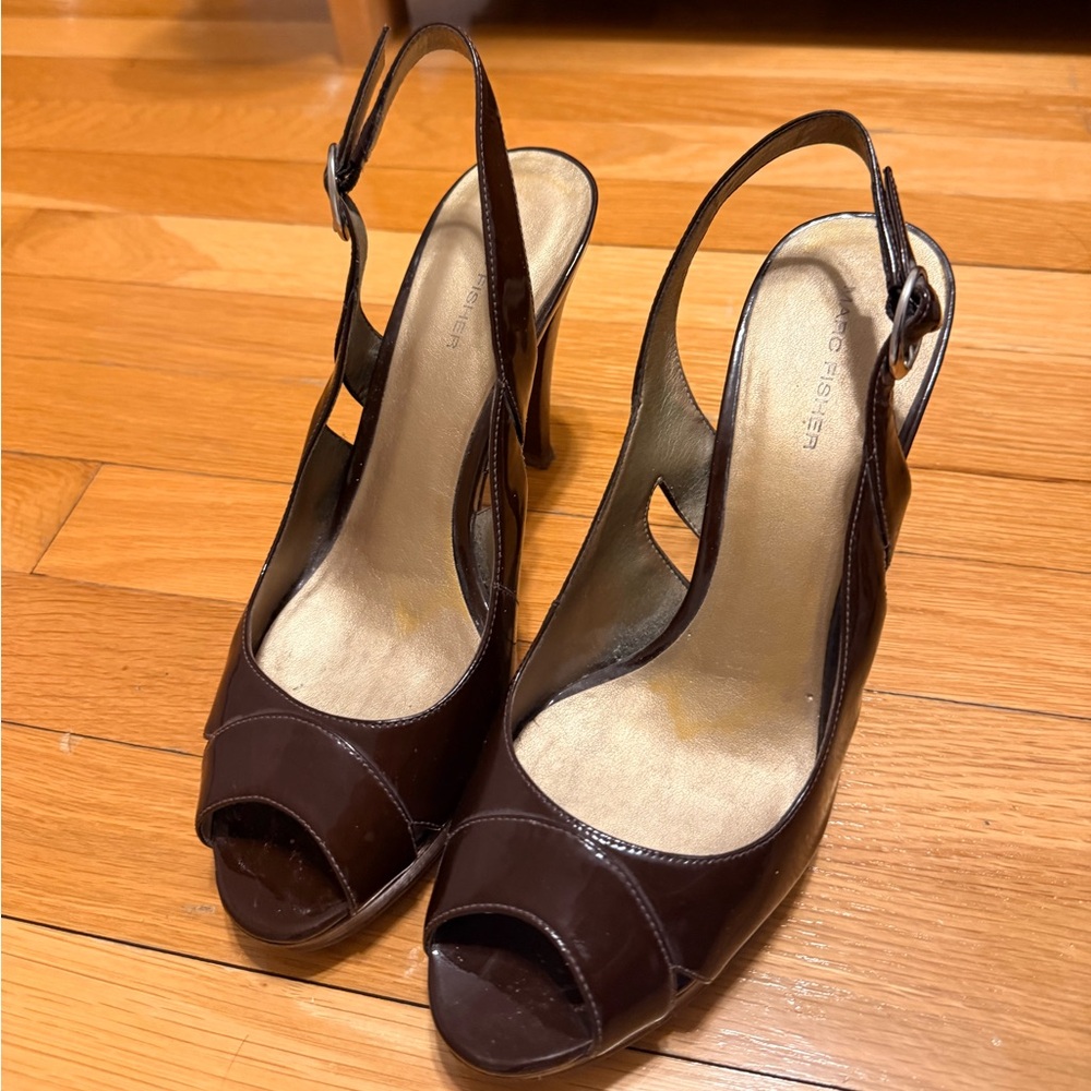 Marc Fisher Brown Patent 3 inch heels
